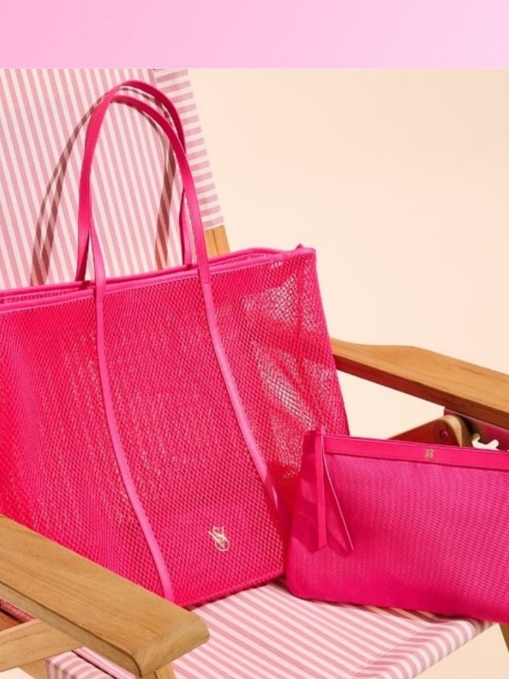 Victoria’s Secrer Hot Pink Mesh Tote Bag with Pouch